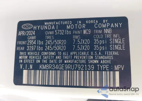 2024 Hyundai Palisade Xrt из США, поврежденный, VIN KM8R34GE9RU792139